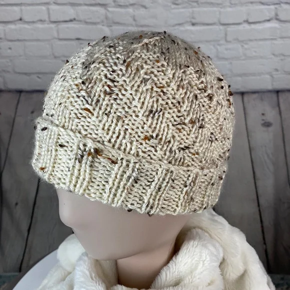 Homemade Cream/Brown/Tan Crocheted Knit Yarn Hat - Picture 3 of 11